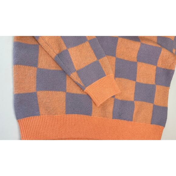 Talulah Orange Purple Check Long Sleeve Sweater Crewneck Soft Winter Artsy M - Picture 4 of 10